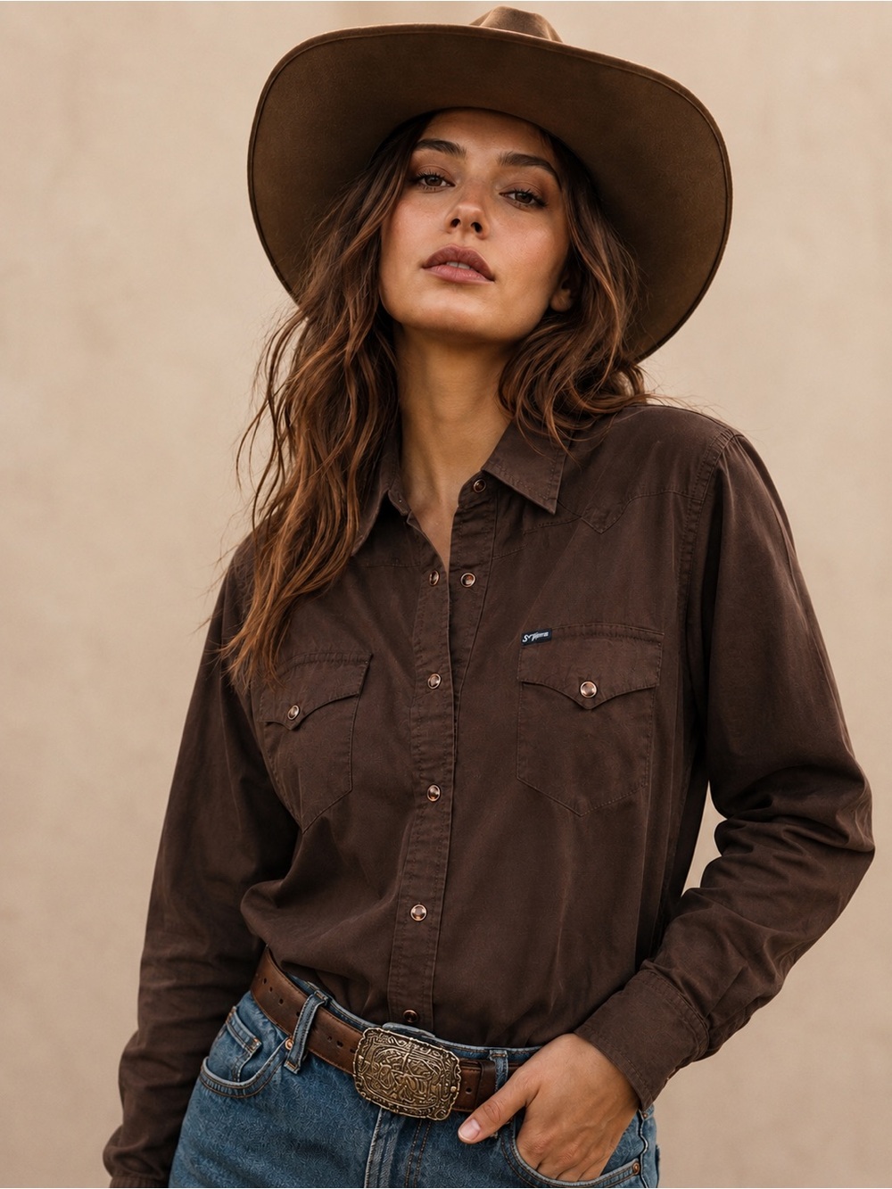 Southern Thread Brown Western Snap Button Shirt – Size L